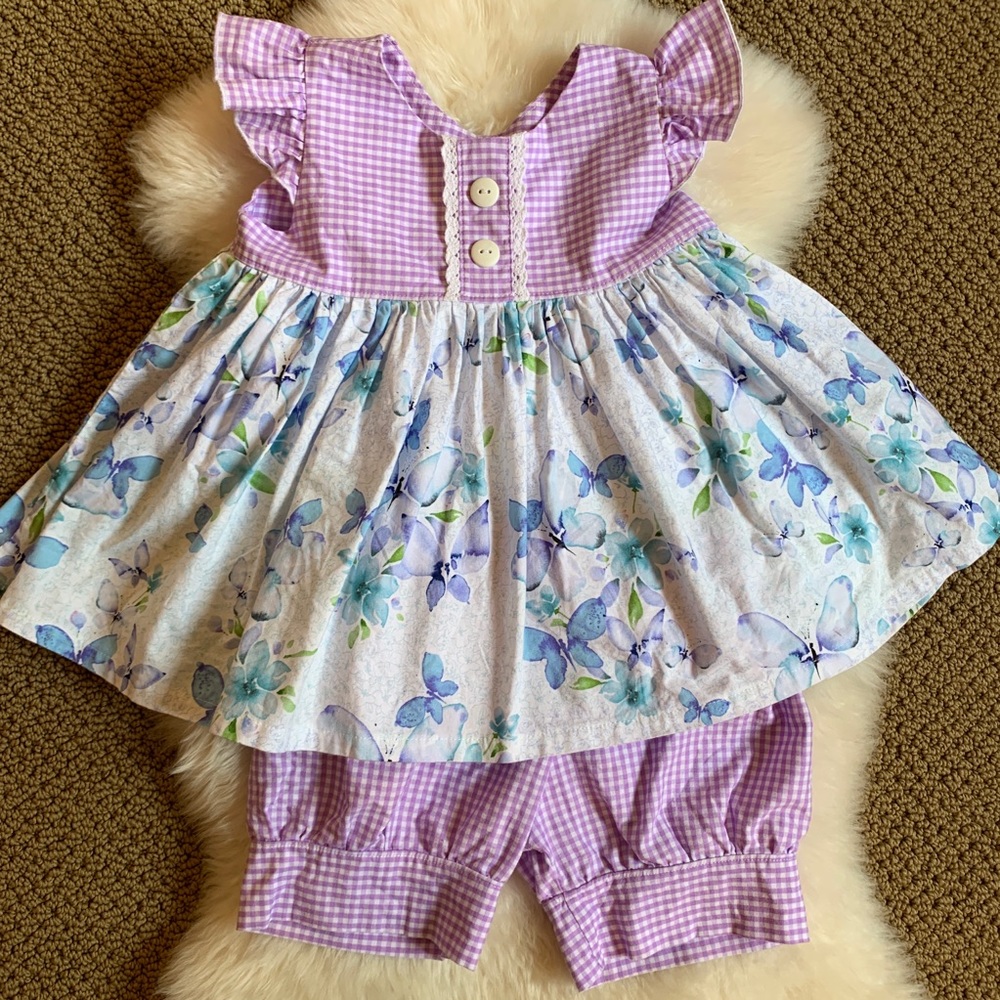 Handmade boutique size 6 butterfly top & shorts